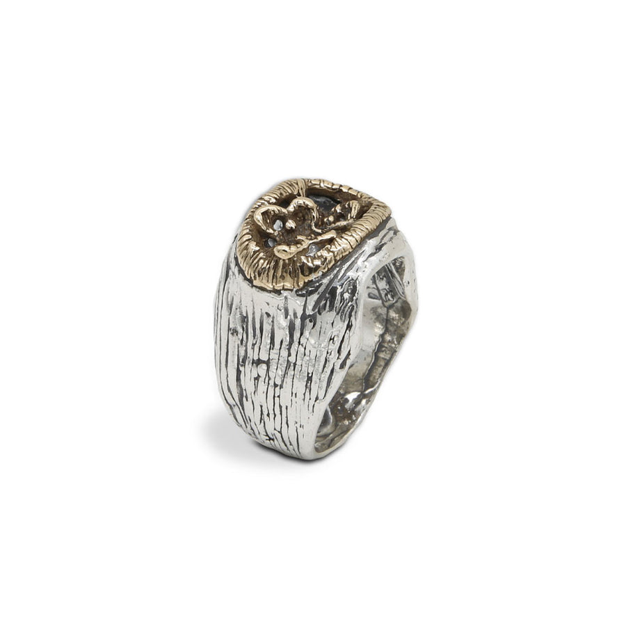 Anello sigillo Farfalla argento 925 e bronzo AR069