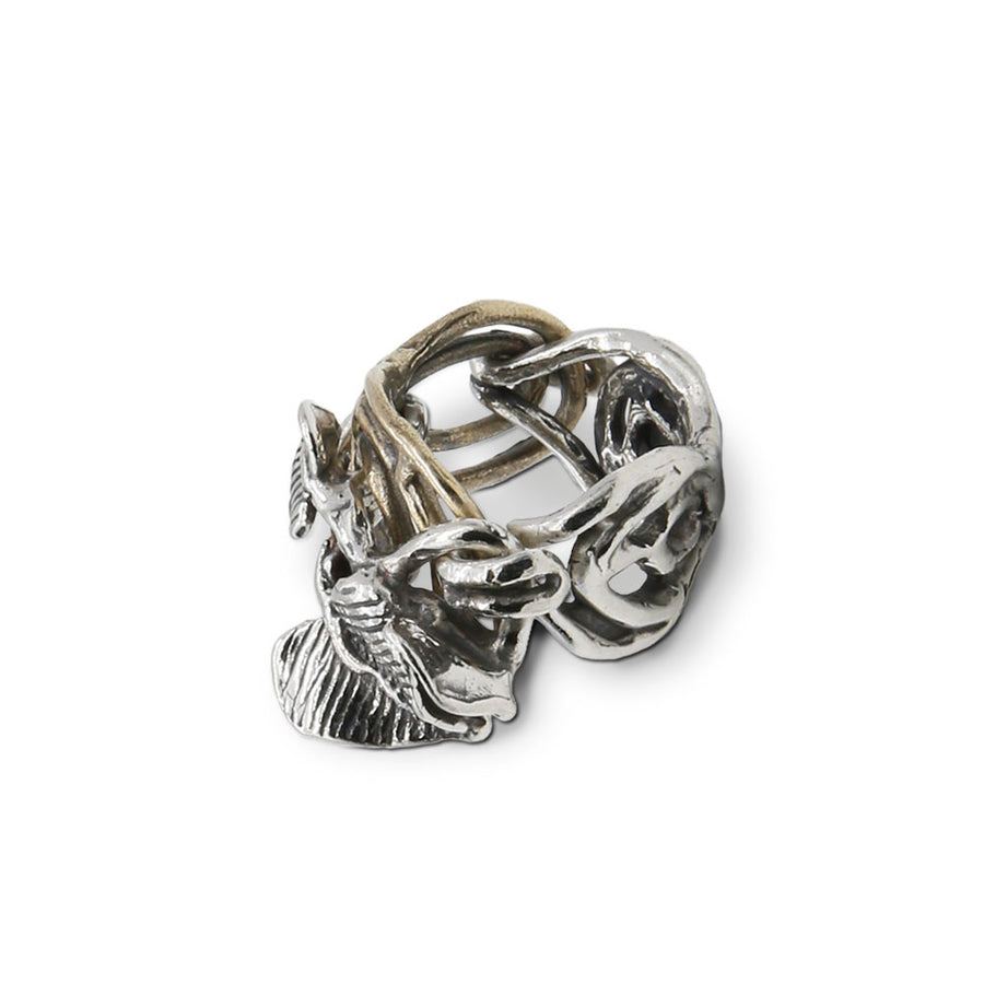 Anello fascia Foglie a cuore argento 925 e bronzo - AR089