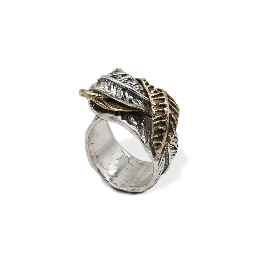 Anello Foglie  fascia  argento 925 e bronzo - AR098