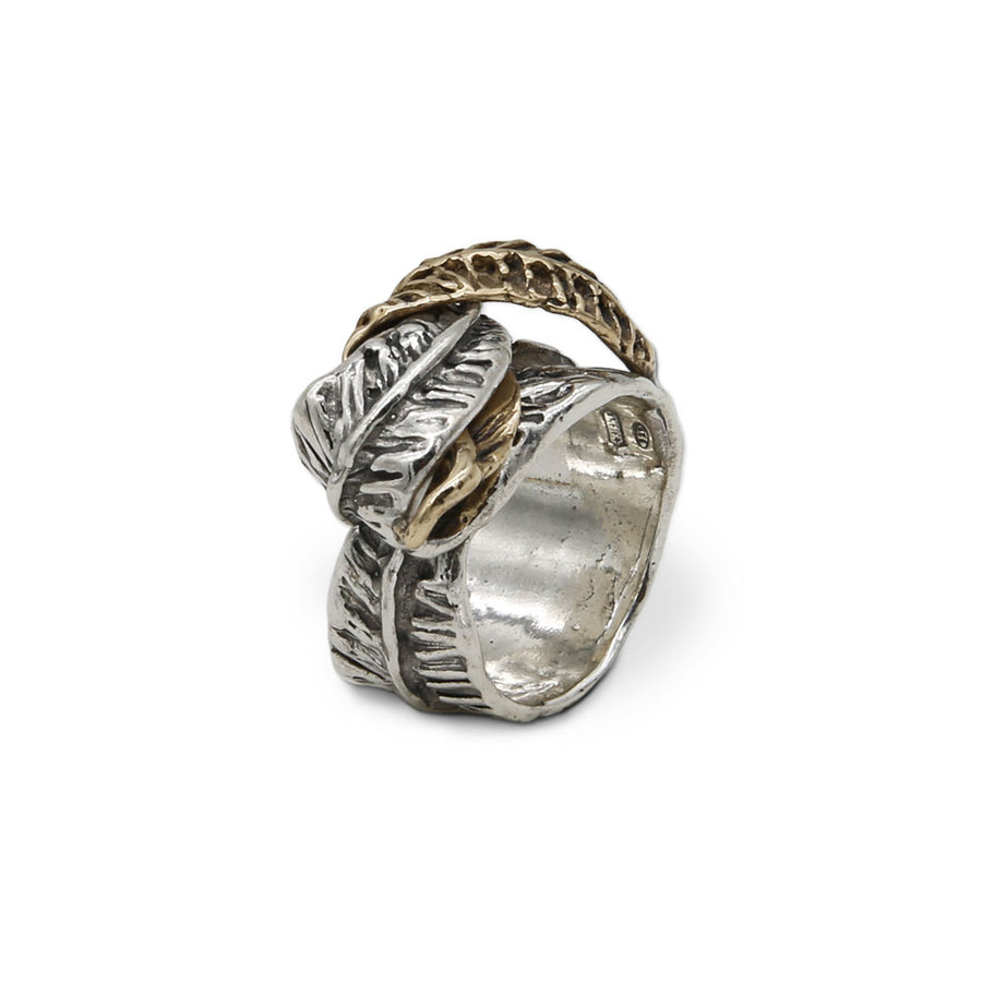 Anello Foglie  fascia  argento 925 e bronzo - AR098