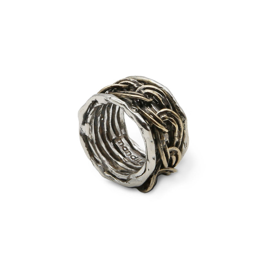 Anello fascia maglia gourmette argento 925 e bronzo - AR104
