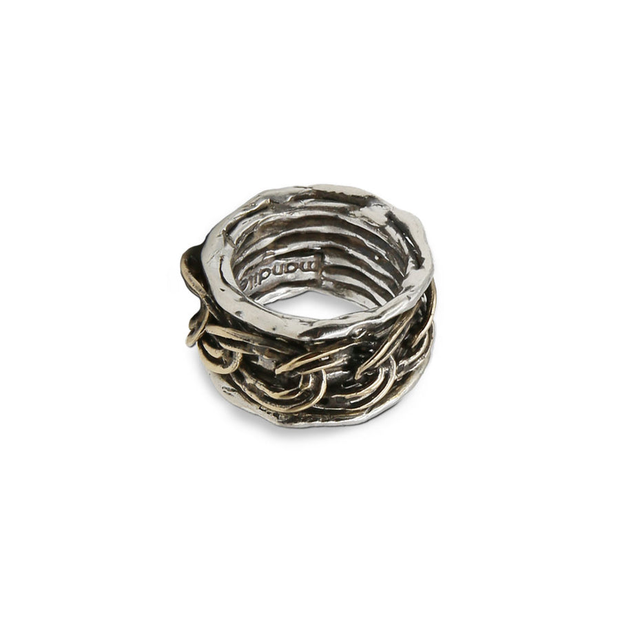 Anello fascia maglia gourmette argento 925 e bronzo - AR104