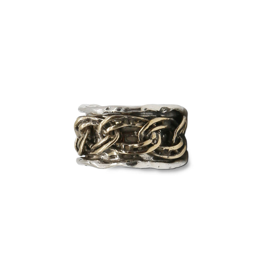 Anello fascia maglia gourmette argento 925 e bronzo - AR104