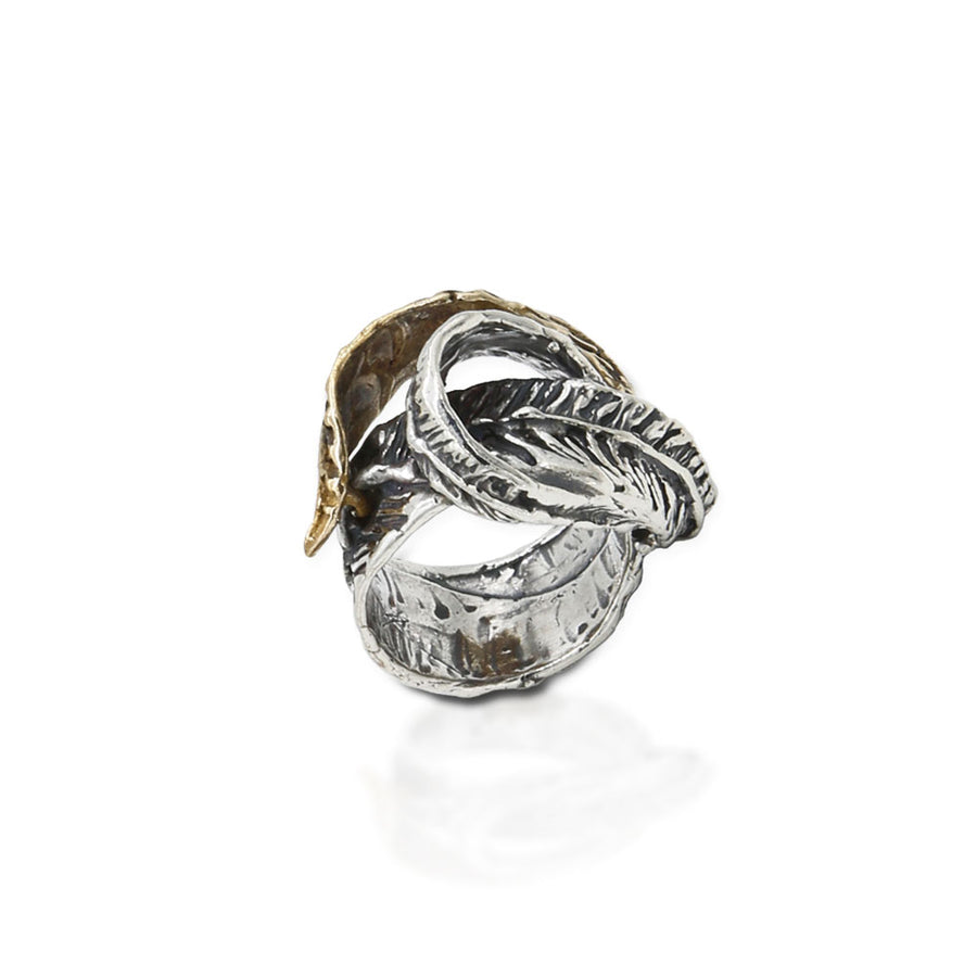 Anello Foglie lunghe argento 925 e bronzo AR106