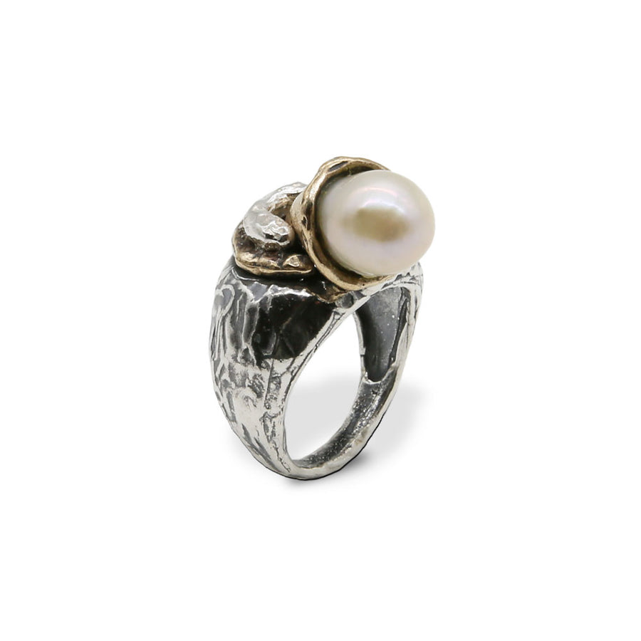 Anello argento 925 e bronzo con charm pietra semipreziosa - AR135