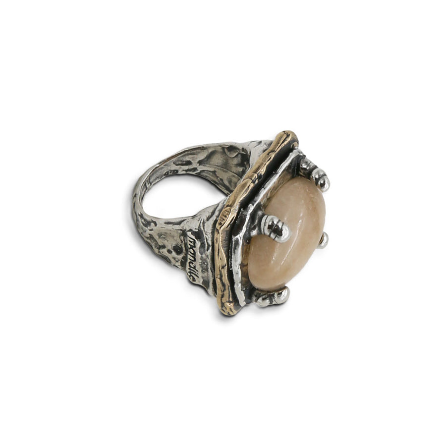 Anello sigillo rettangolare argento 925 bronzo e pietra semipreziosa - AR137