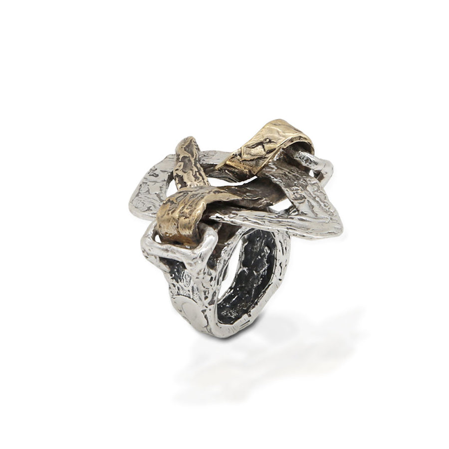Maxi anello Intrecci preziosi argento 925 e bronzo - AR147