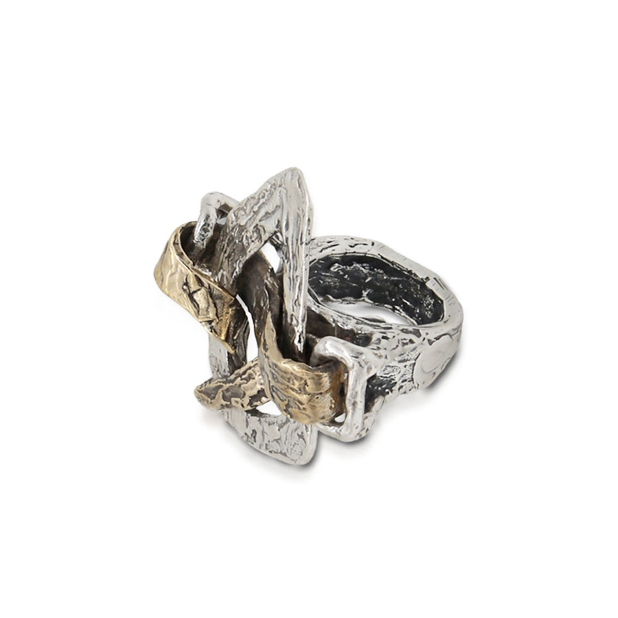 Maxi anello Intrecci preziosi argento 925 e bronzo - AR147