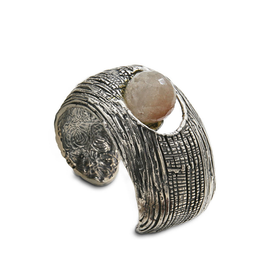 Bracciale rigido argento 925 goccia quarzo rutilato briolette - BA014