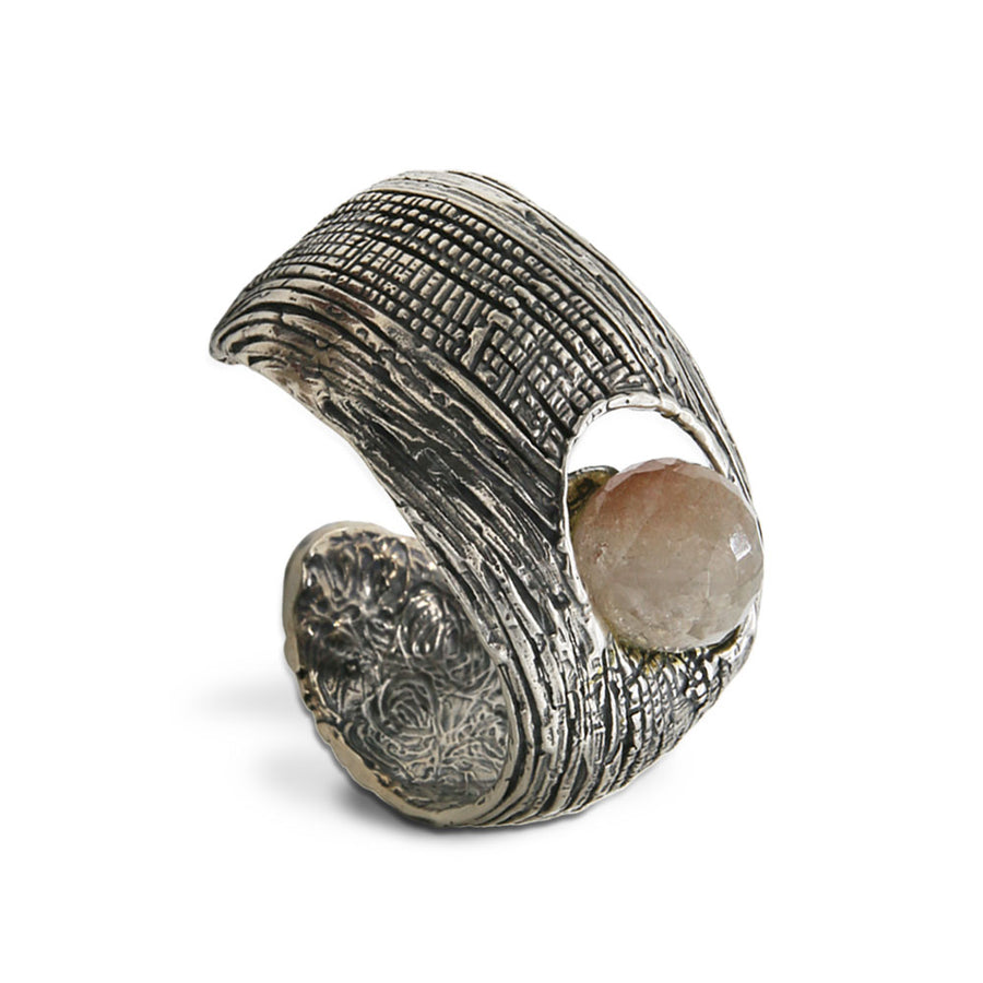 Bracciale rigido argento 925 goccia quarzo rutilato briolette - BA014