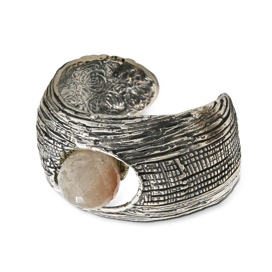 Bracciale rigido argento 925 goccia quarzo rutilato briolette - BA014
