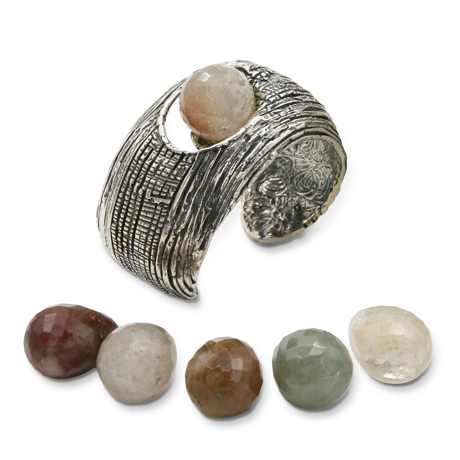 Bracciale rigido argento 925 goccia quarzo rutilato briolette - BA014