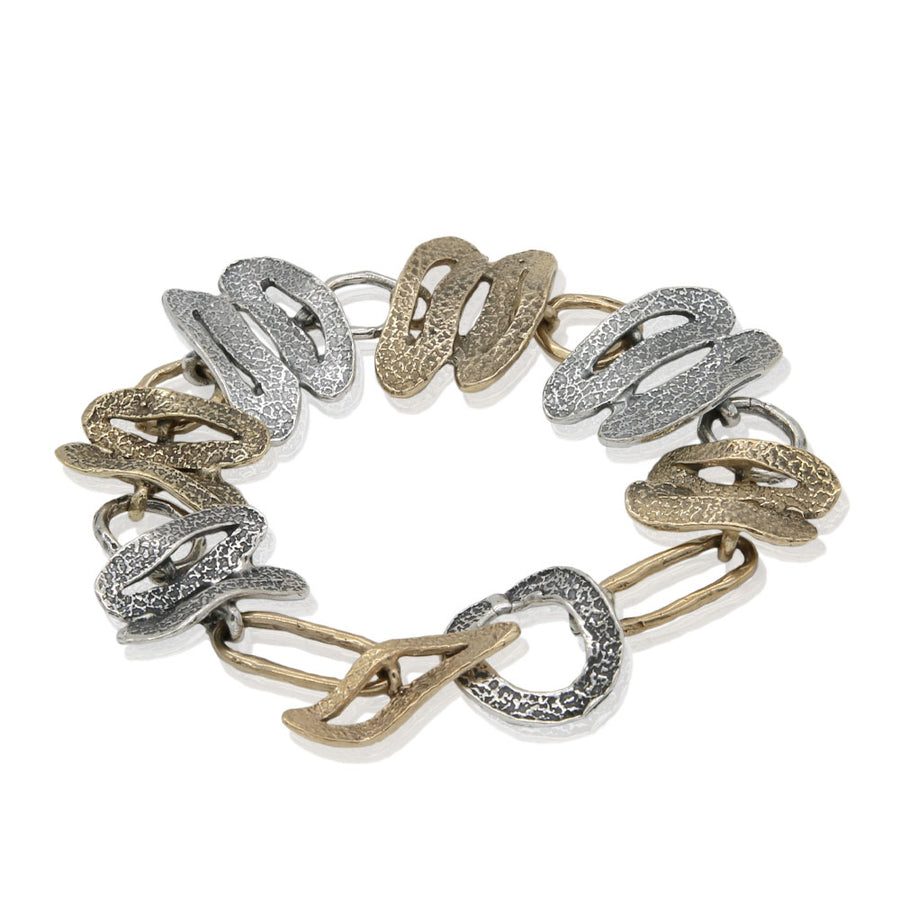 Bracciale Losanghe maglie argento 925 e bronzo - BA023