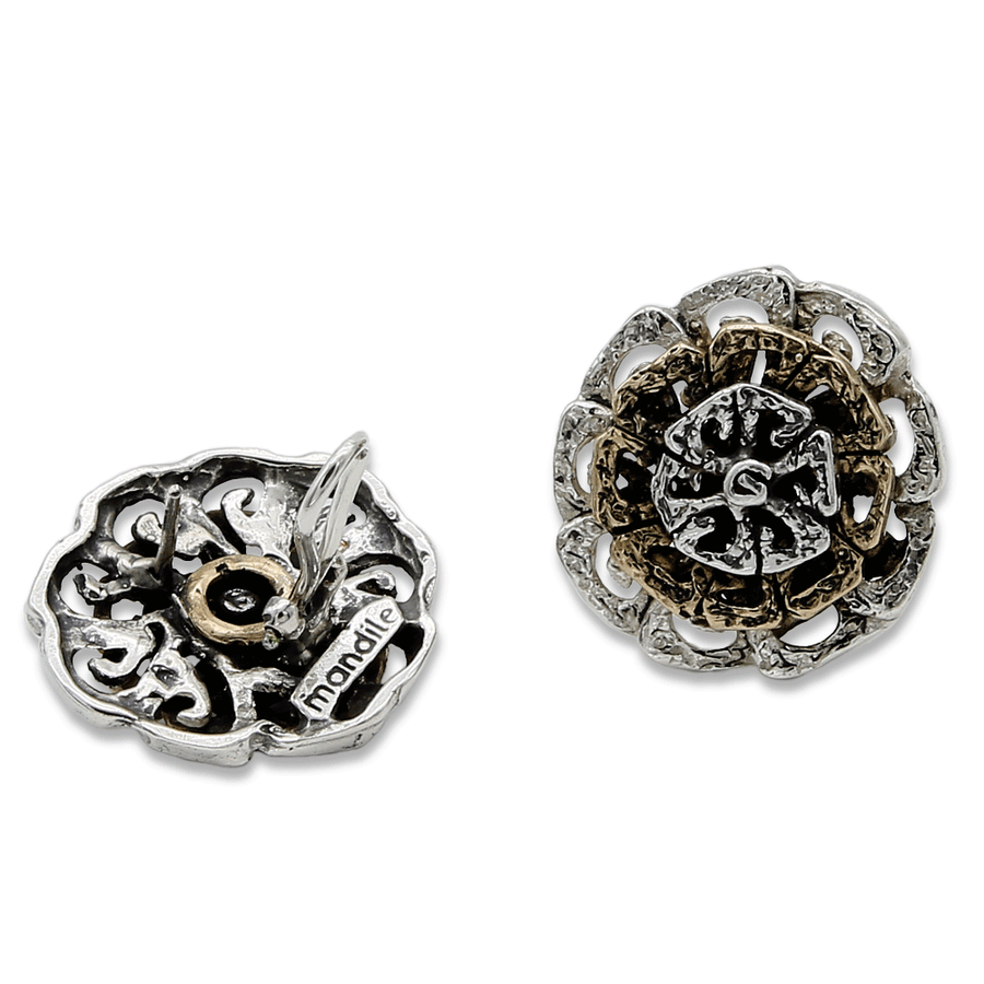 Orecchini bottone Girandole argento 925 e bronzo - ORA093