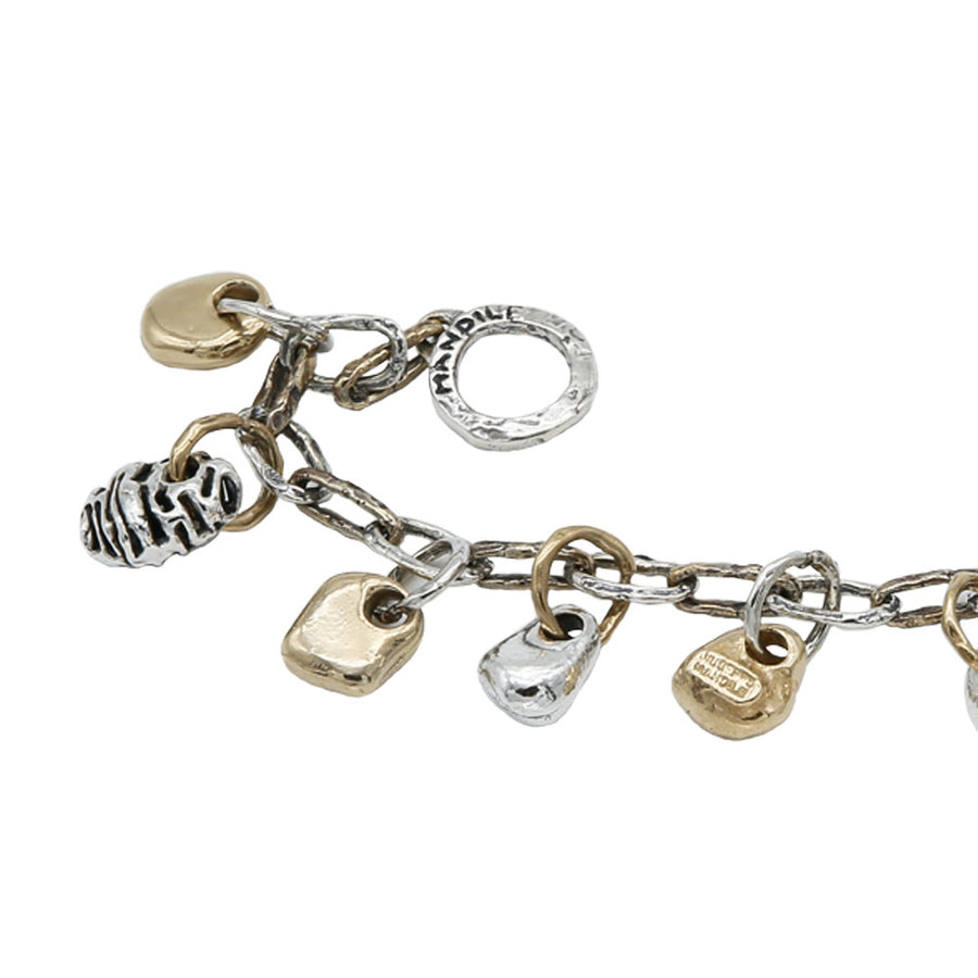 Bracciale Sassi charms maglia argento 925 e bronzo - BA071