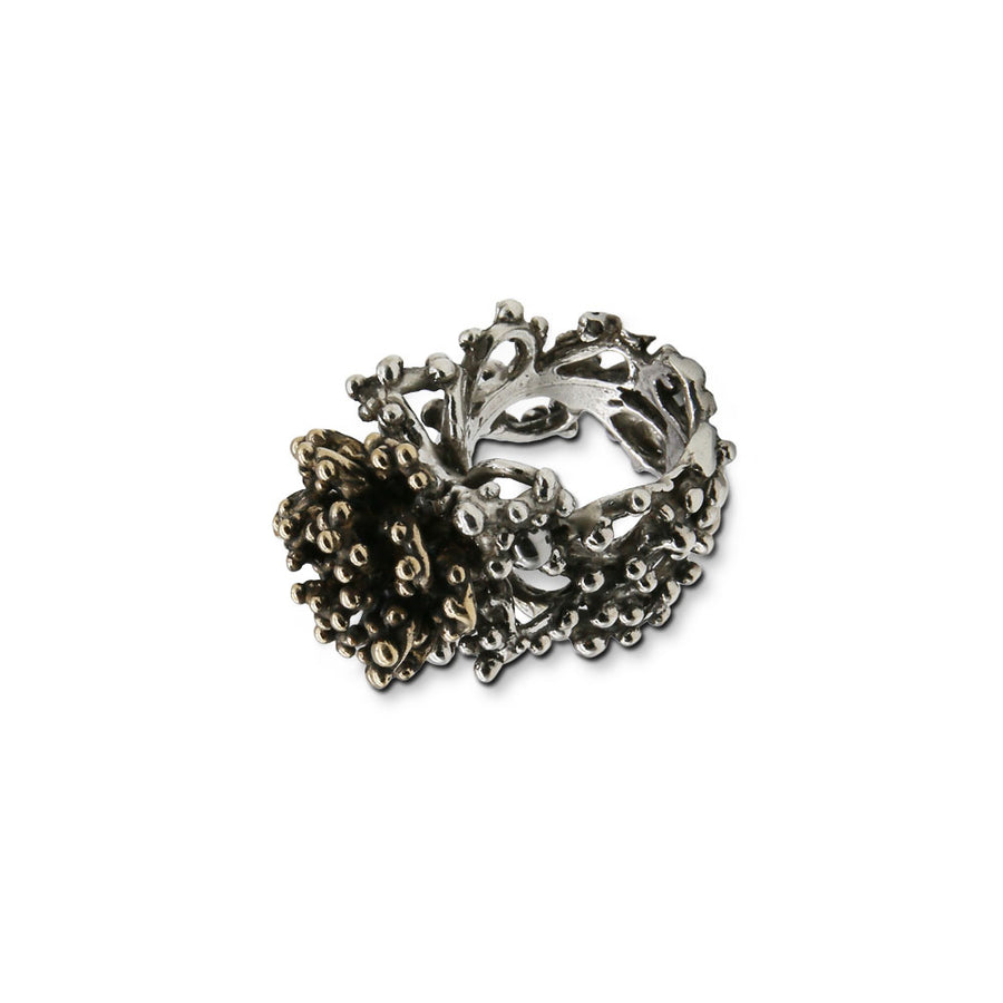 Anello Gocce di rugiada fiore doppio in argento 925 e bronzo - AR010b