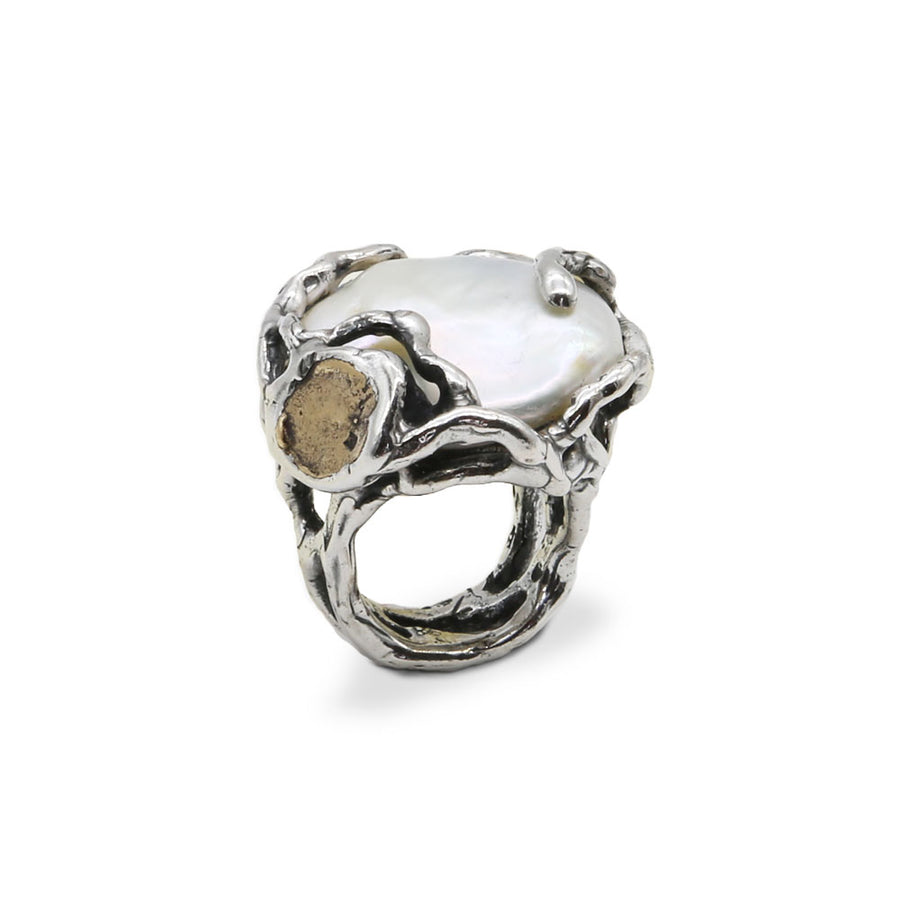 Anello Rami argento 925 bronzo con perla barocca -  AR042p