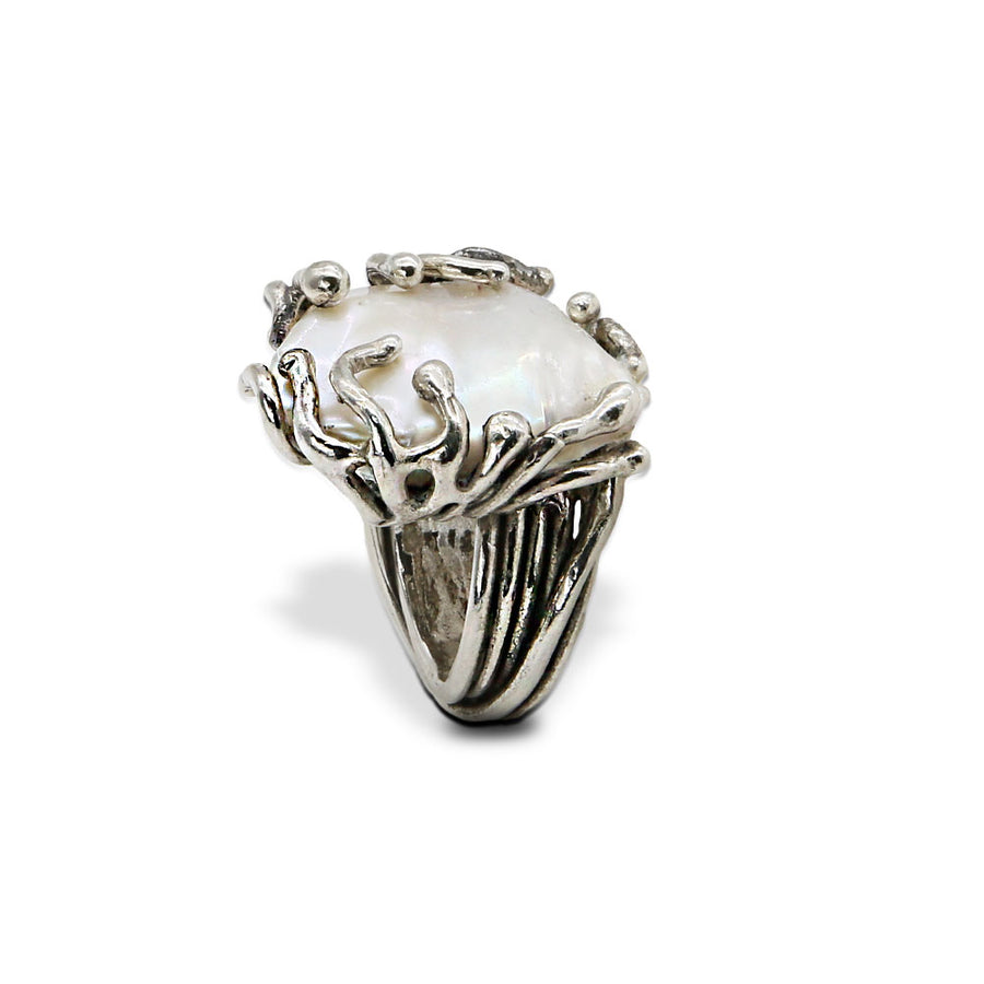Anello rosario argento rodiato filigrana sarda con croce e grani Anello rosario argento rodiato filigrana sarda con croce e grani