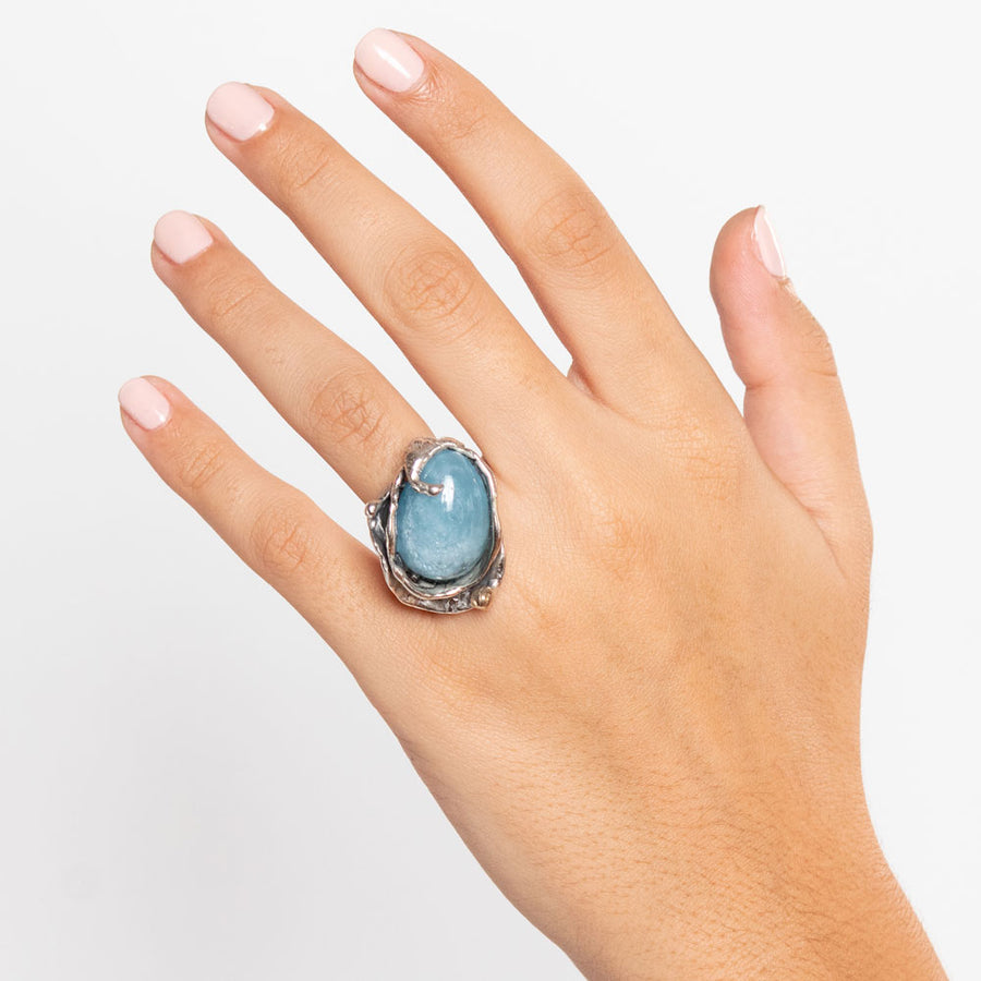 Anello argento 925 bronzo e acquamarina - AR051a