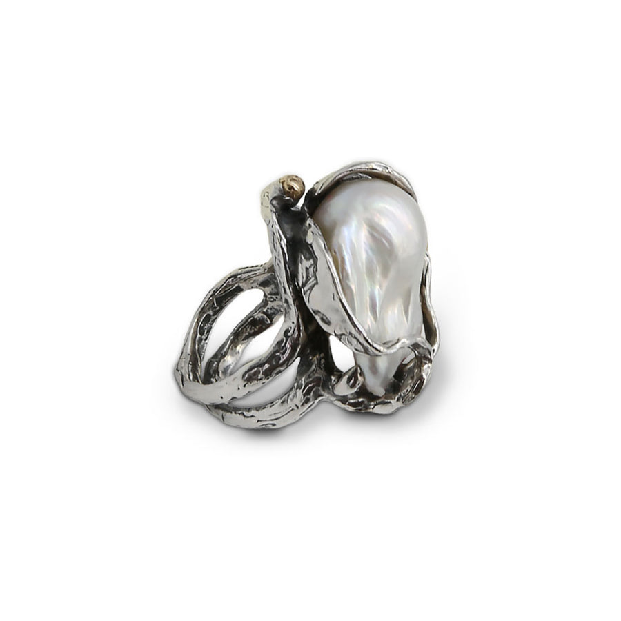 Anello argento 925 bronzo e perla barocca - AR051 perla