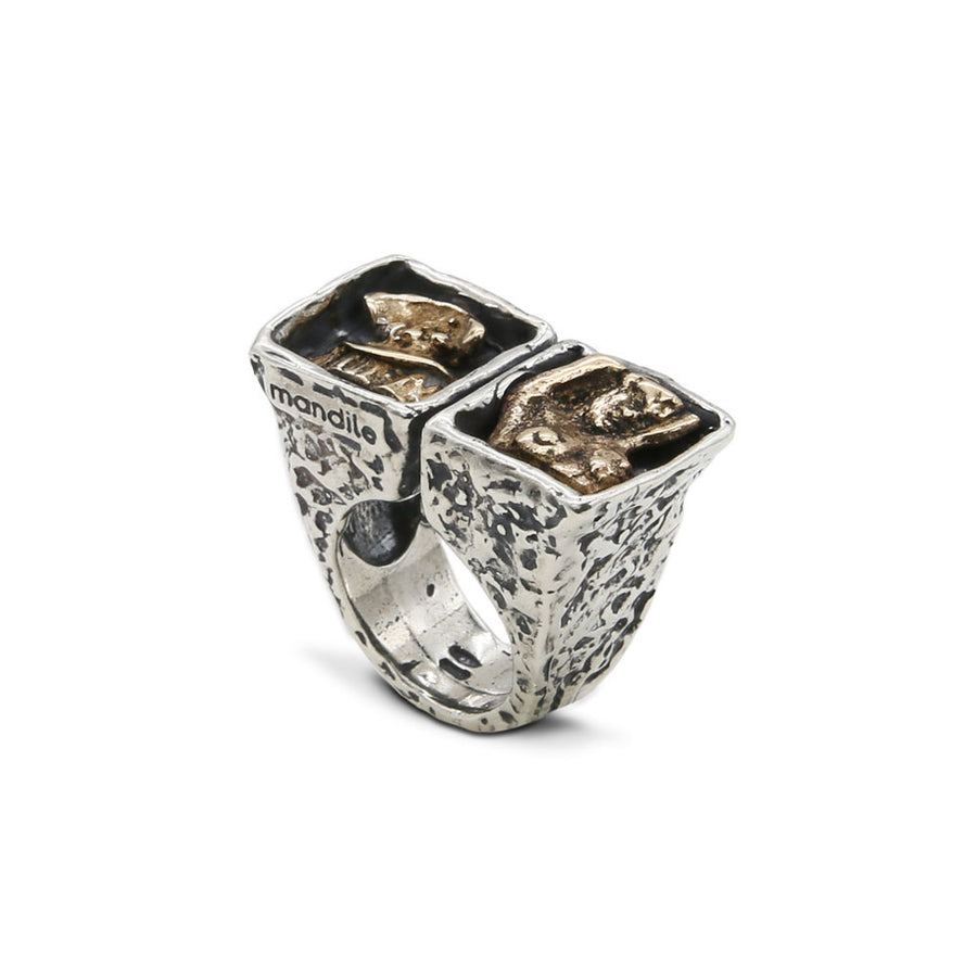 Anello sigillo Sacro e profano argento 925 e bronzo - AR071