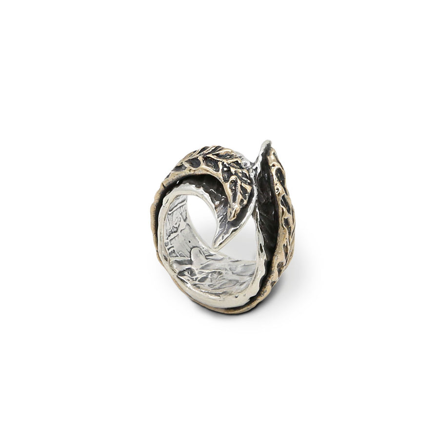 Anello Salix  fascia foglie argento 925 e bronzo - AR081