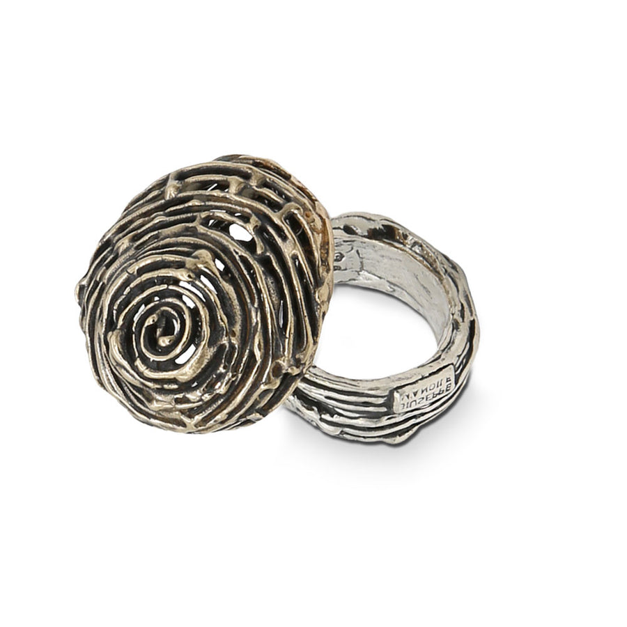 Anello fascia fili argento 925 charm  spirale bronzo - AR082