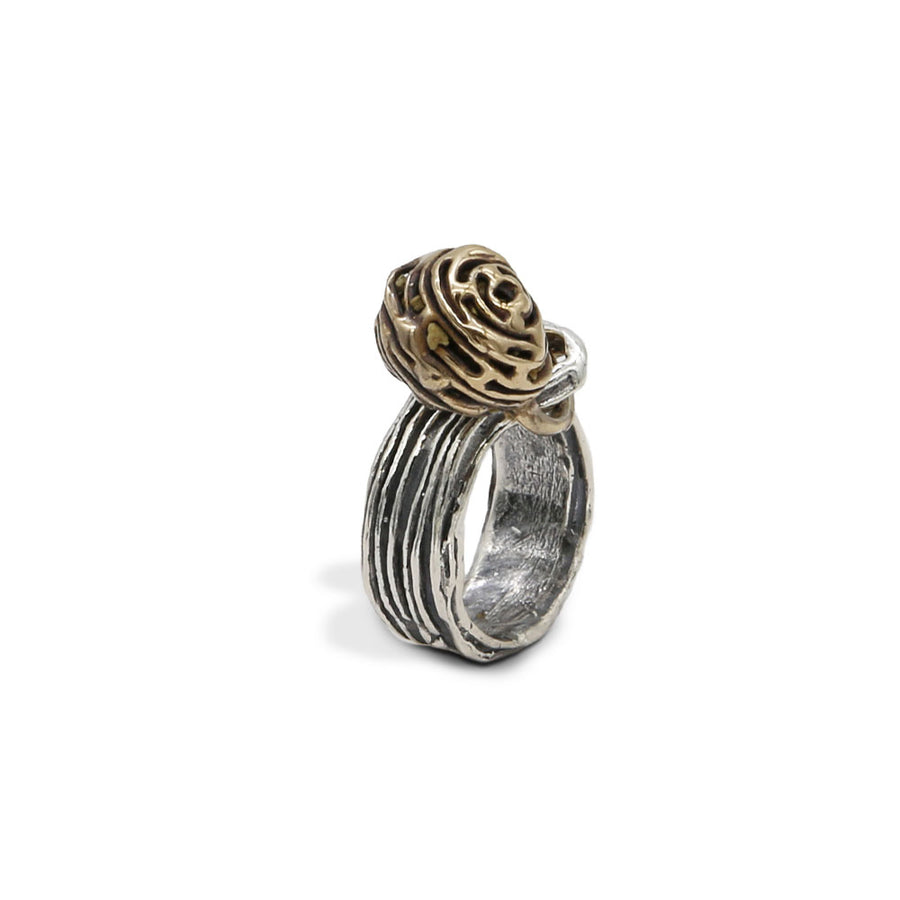 Anello charm fascia argento 925 charm bronzo -  AR083
