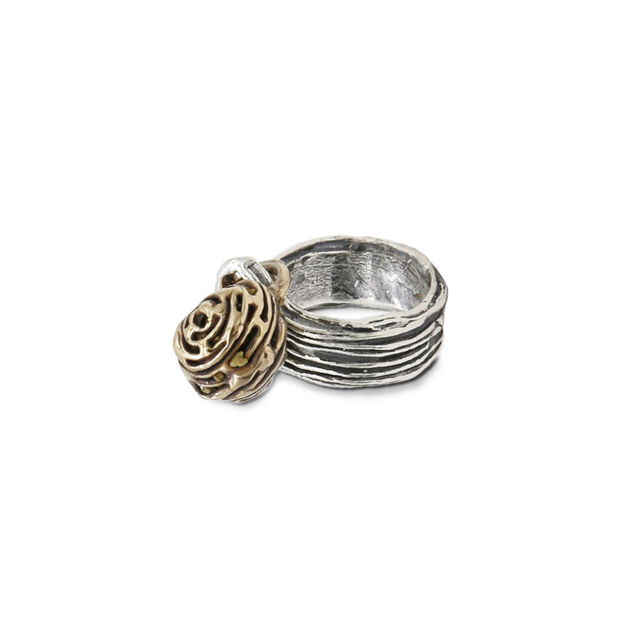 Anello charm fascia argento 925 charm bronzo -  AR083