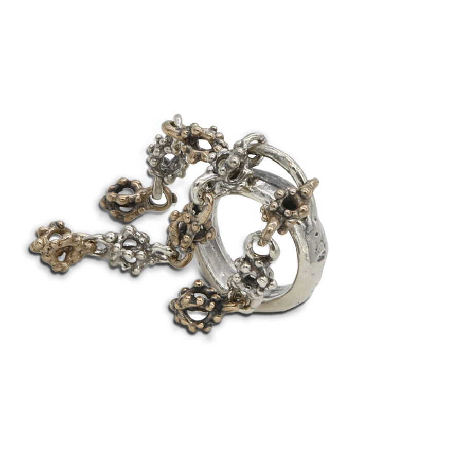 Anello fede Gocce di rugiada catenelle argento 925 e bronzo -  AR084