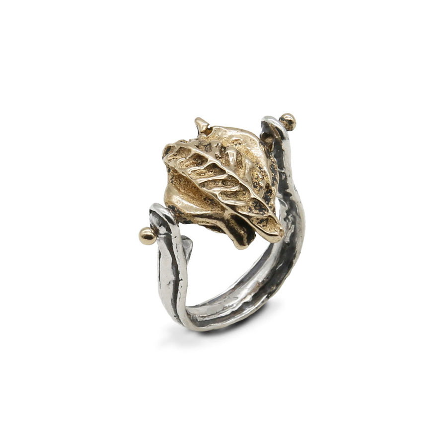 Anello unisex Foglie argento 925 medaglietta ribaltabile bronzo - AR099b
