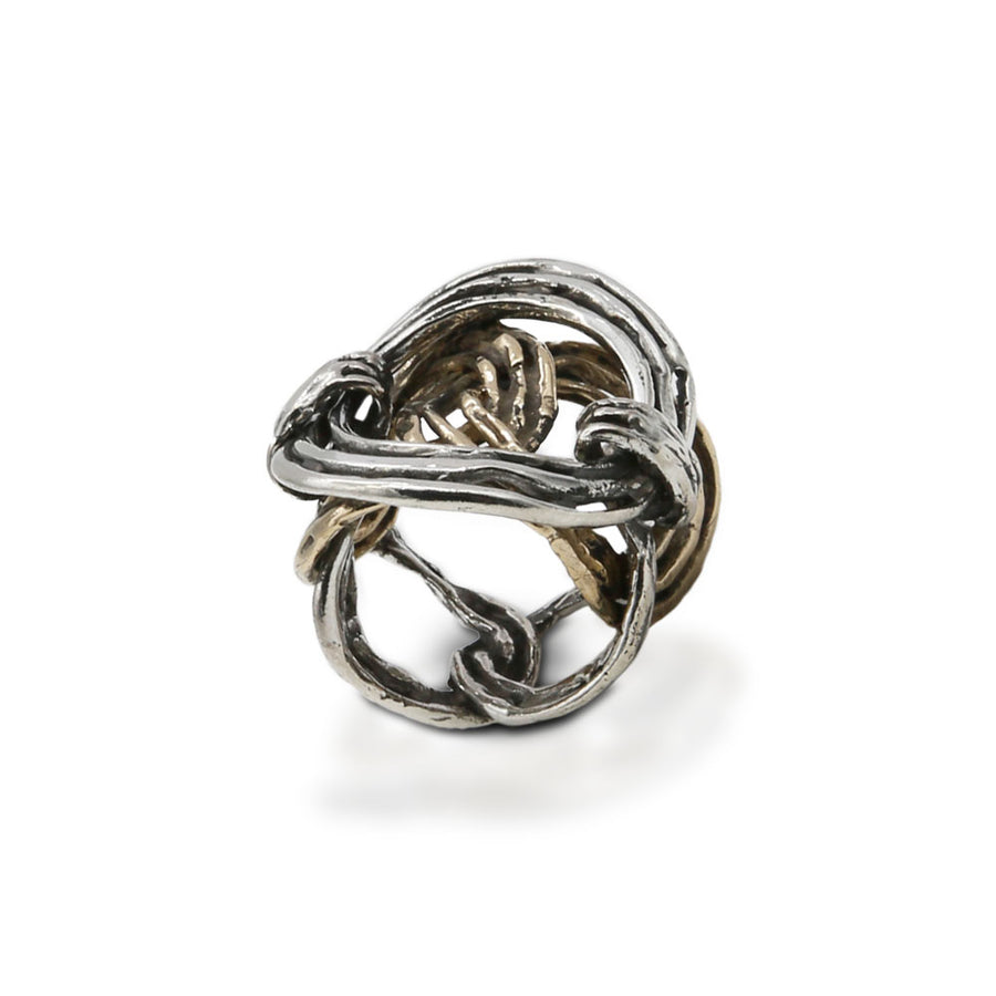 Anello Catena fascia intreccio  argento 925 e bronzo - AR107