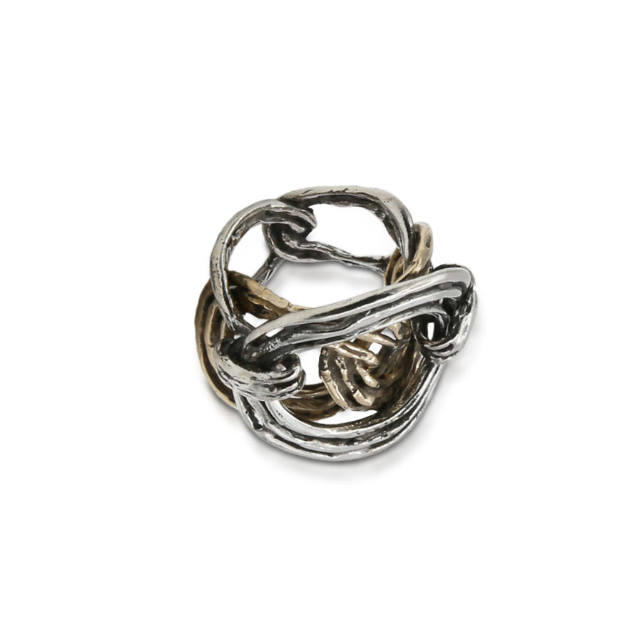 Anello Catena fascia intreccio  argento 925 e bronzo - AR107
