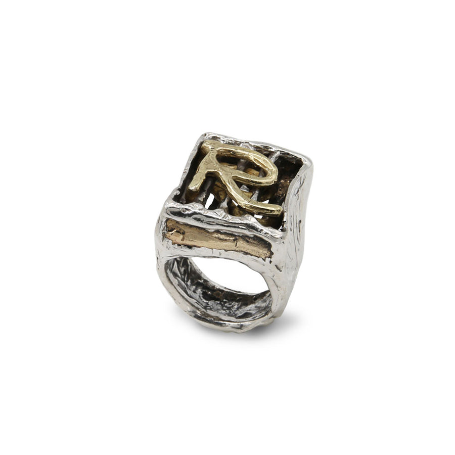 Anello chevalier lettering unisex argento 925 e bronzo - AR124