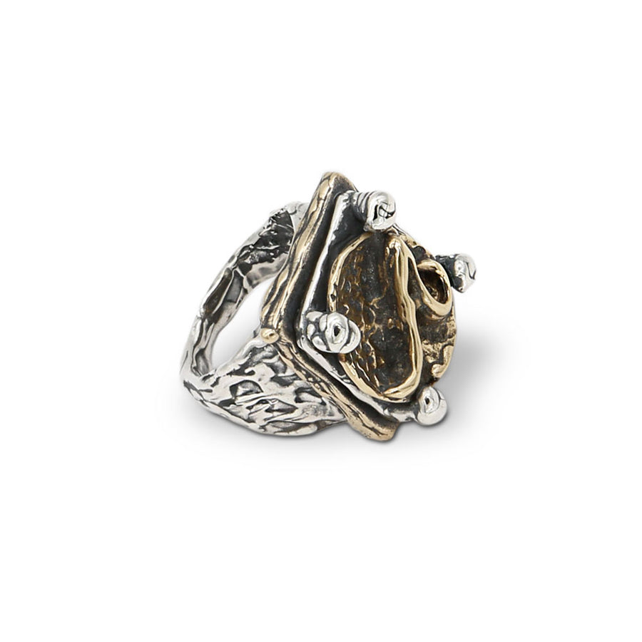 Anello unisex sigillo lettering argento 925 e bronzo - AR136b