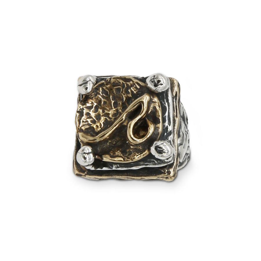 Anello unisex sigillo lettering argento 925 e bronzo - AR136b