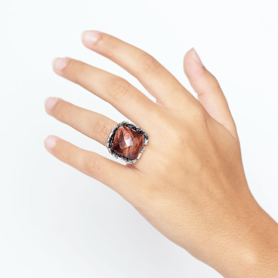 Anello Corteccia argento 925 e pietra semipreziosa - AR143