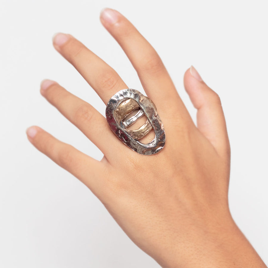 Maxi anello Intrecci preziosi argento 925 e bronzo - AR150