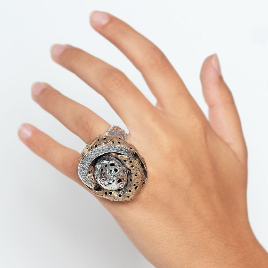 Maxi anello Galaxìas argento 925 e bronzo - AR167