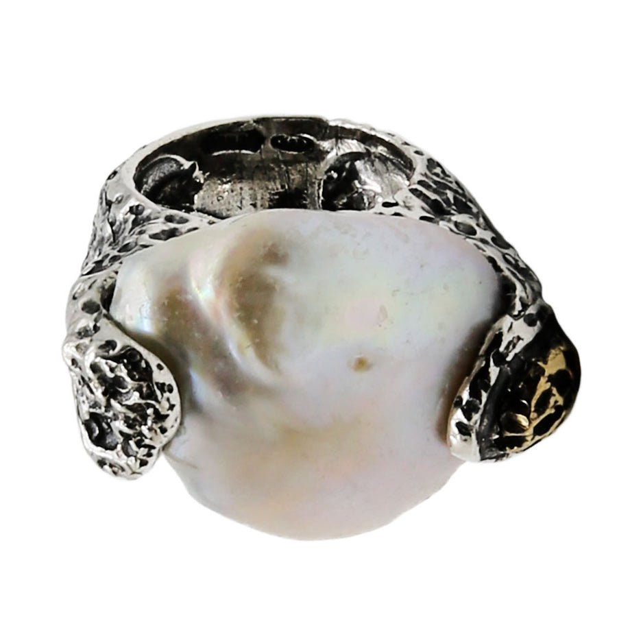 Maxi anello Cratere argento 925 bronzo pietra naturale  - AR075b
