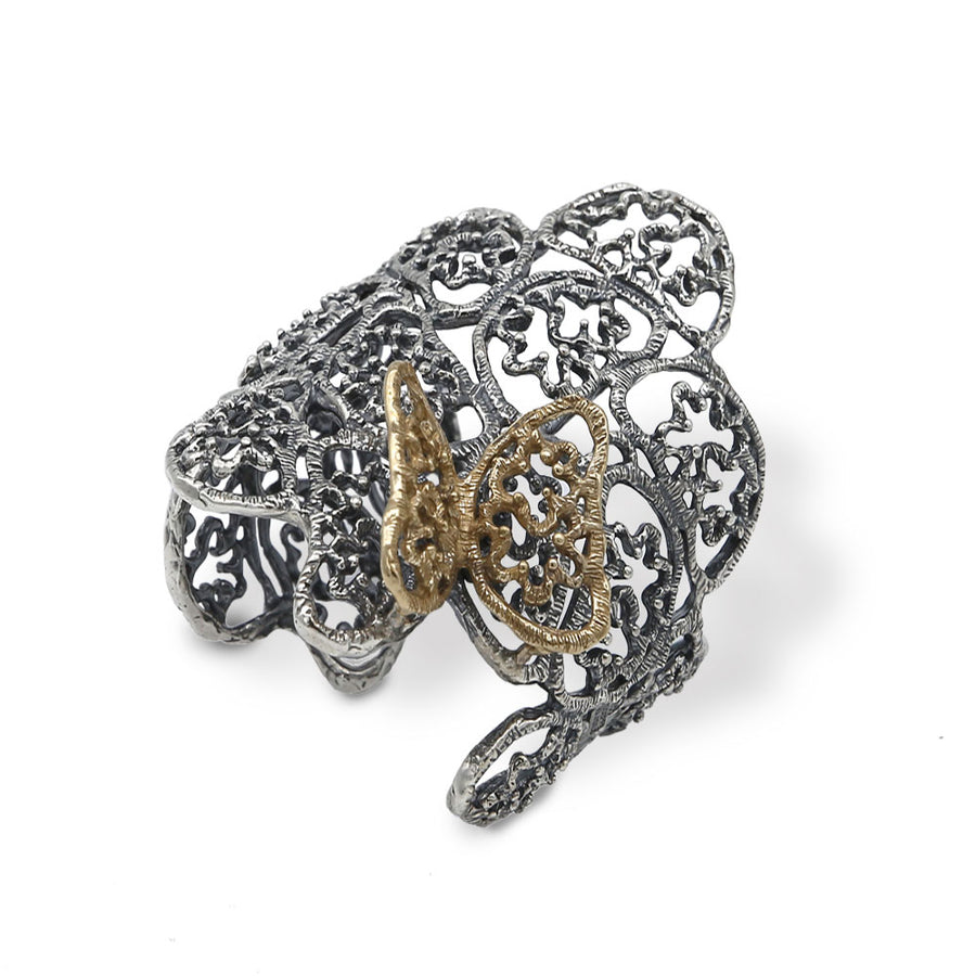 Bracciale rigido Farfalla argento 925 e bronzo - BA028