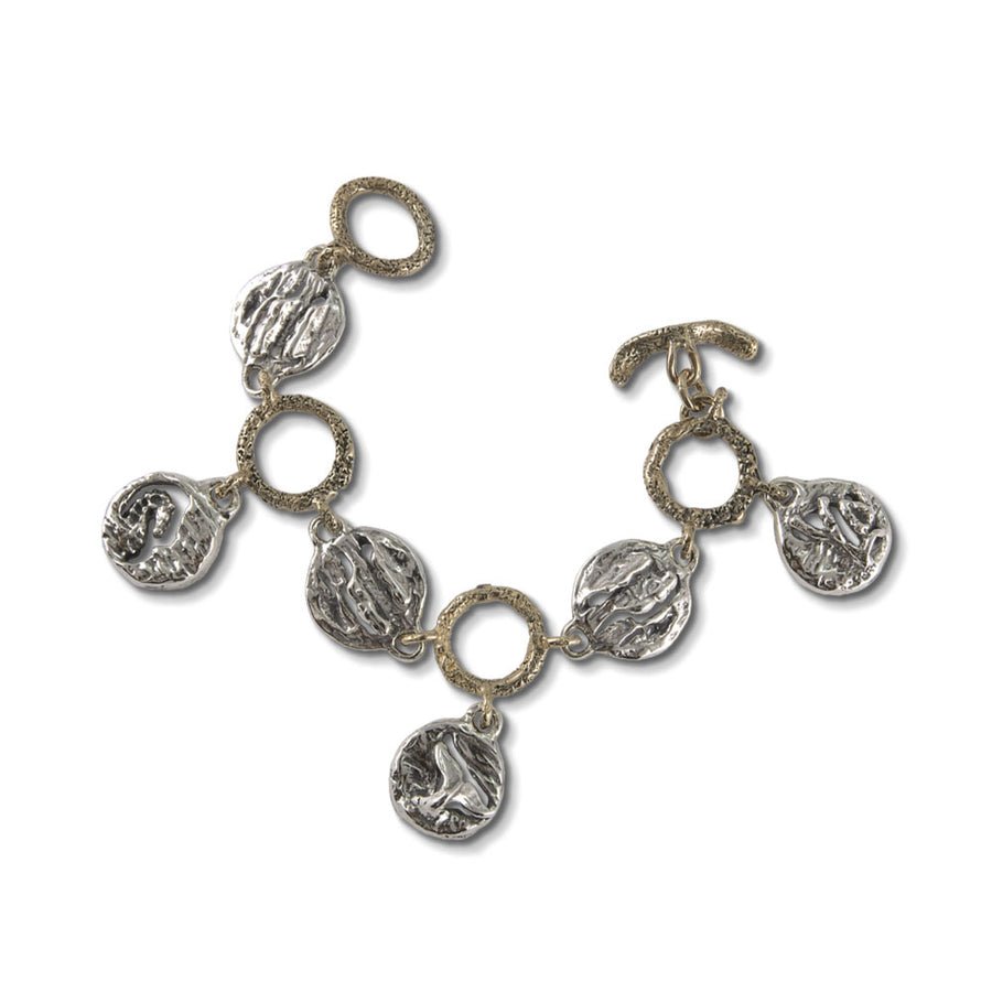 Bracciale snodato medaglie argento 925 e bronzo - BA040