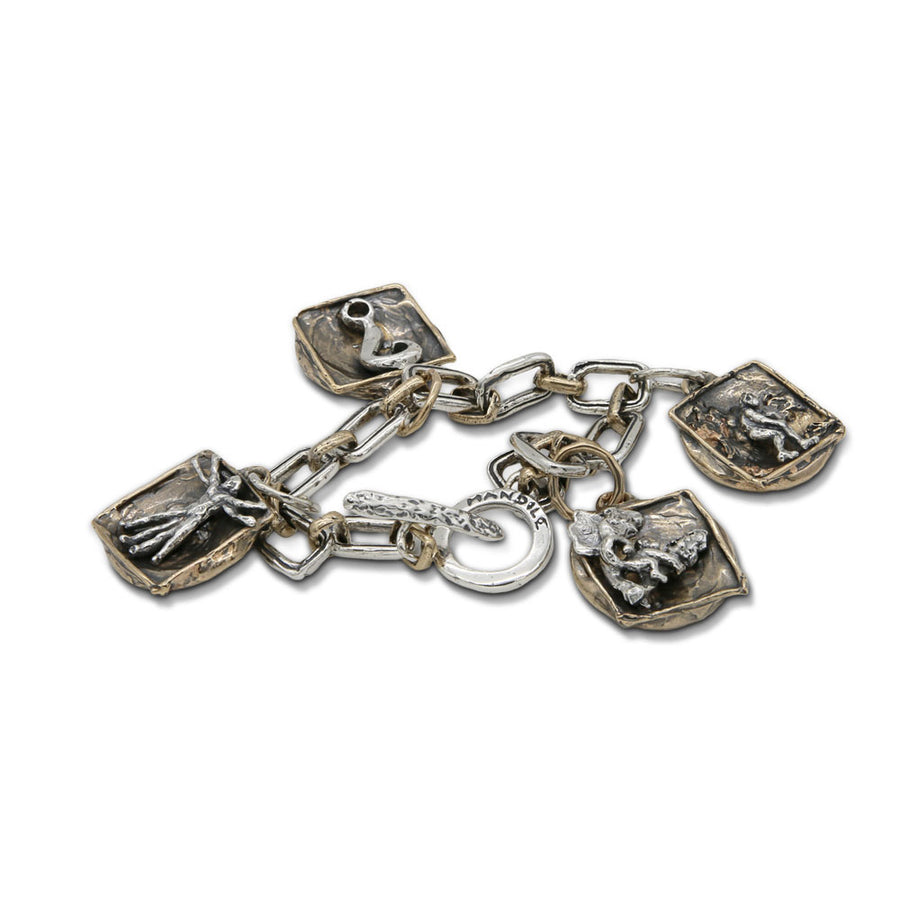 Bracciale maglia medaglie charms Vitruviano  argento 925 e bronzo -  BA047