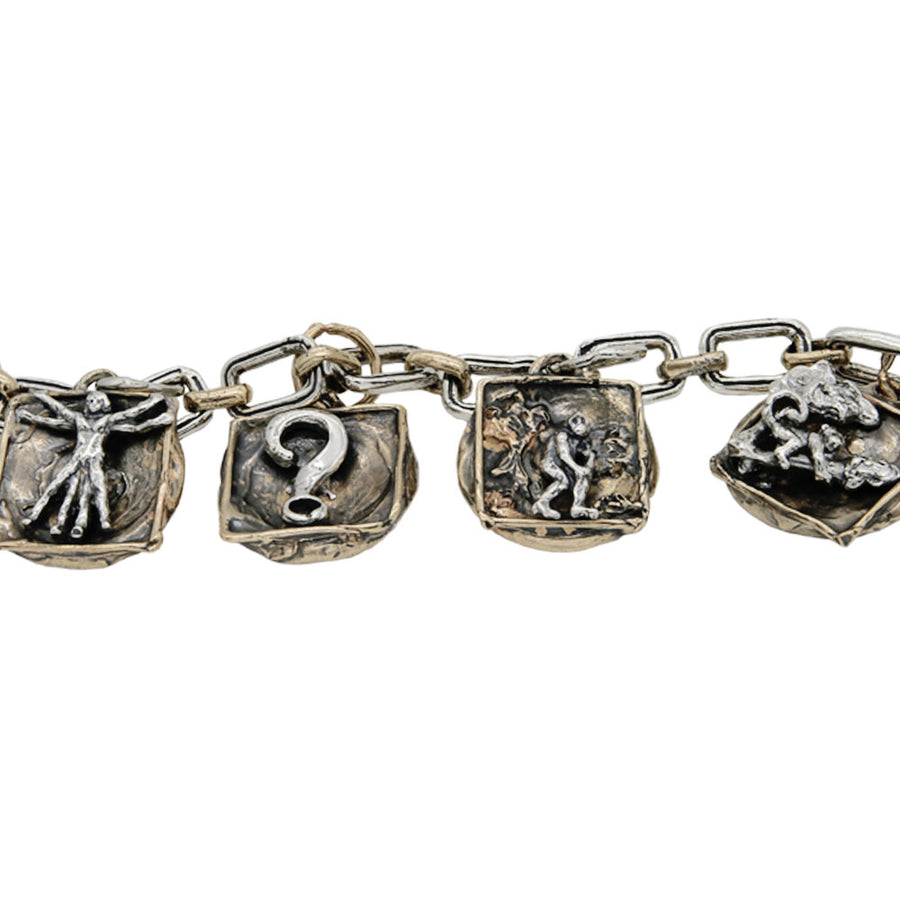Bracciale maglia medaglie charms Vitruviano  argento 925 e bronzo -  BA047