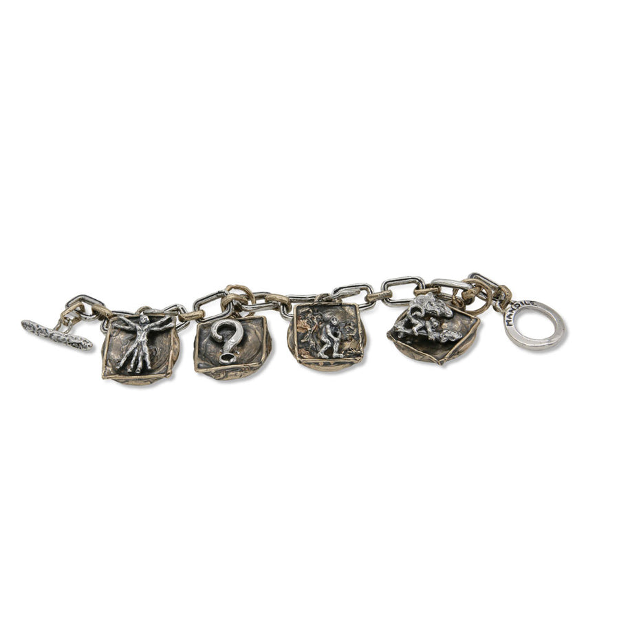 Bracciale maglia medaglie charms Vitruviano  argento 925 e bronzo -  BA047