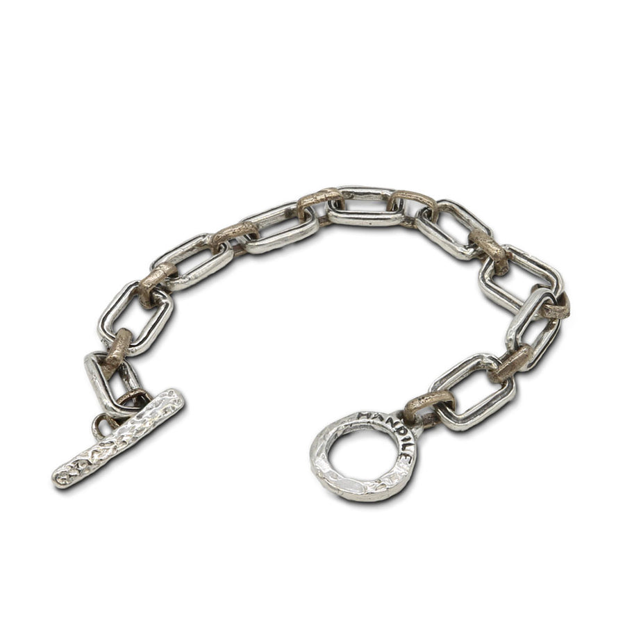 Bracciale  unisex catena  maglia rettangolare argento 925 e bronzo - BA047a