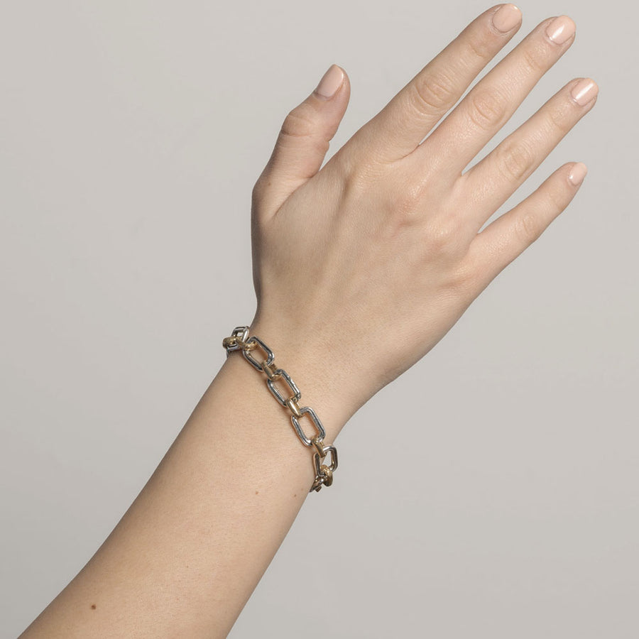 Bracciale  unisex catena  maglia rettangolare argento 925 e bronzo - BA047a