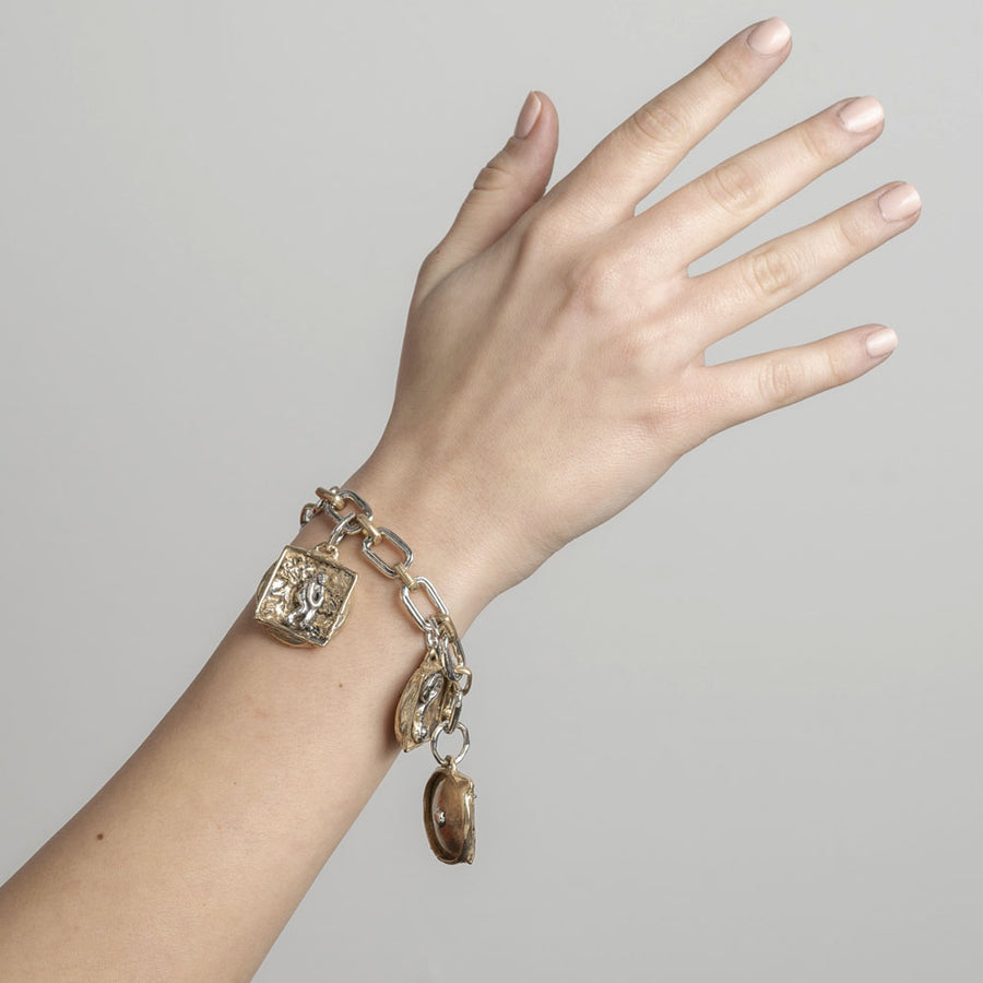 Bracciale maglia medaglie charms Vitruviano  argento 925 e bronzo -  BA047