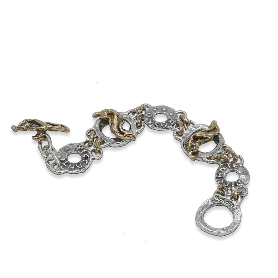Bracciale snodato unisex Rosso e piccante argento 925 e bronzo -  BA058