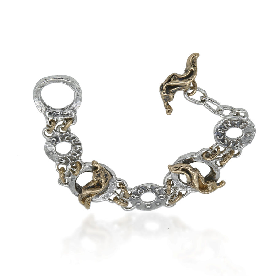 Bracciale snodato unisex Rosso e piccante argento 925 e bronzo -  BA058